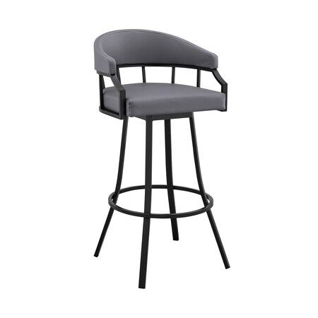 Armen Living Palmdale 26" Swivel Slate Gray Faux Leather and Black Metal Bar Stool 795044878196